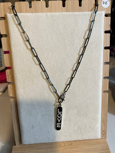 NECKLACE: PAPERCLIP CHAIN W PAVE LOVE BAR
