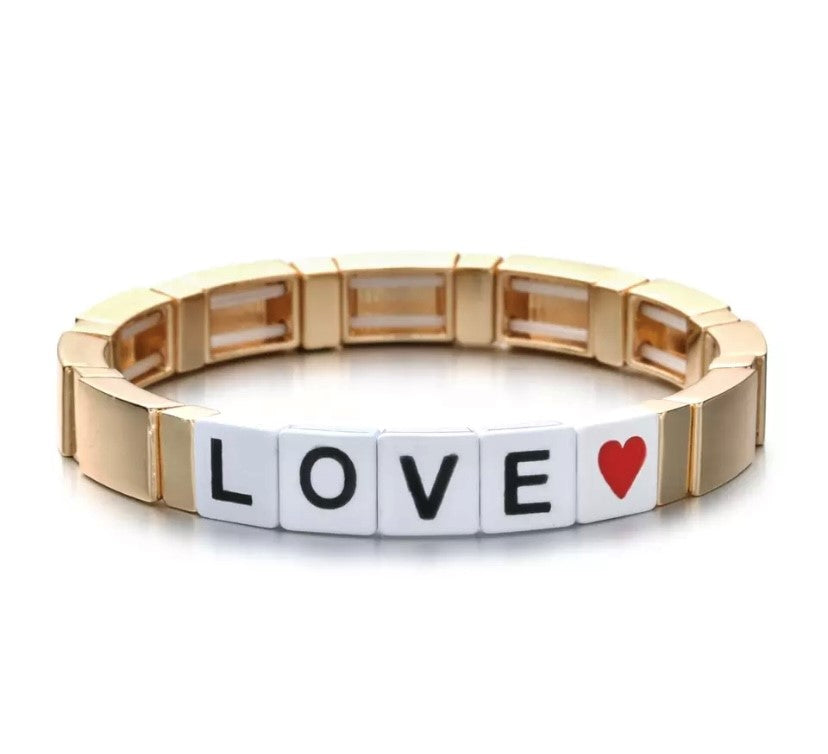 BRACELET: ENAMEL LOVE GOLD W HEART