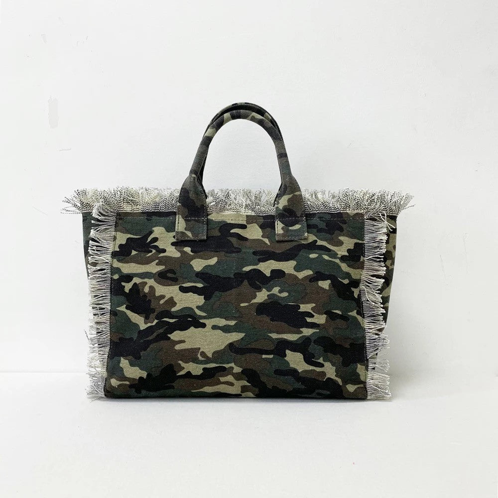 CANVAS FRINGE TOTE LARGE: CAMO