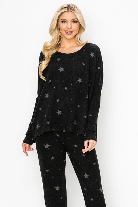 TOP: STAR BRUSHED CREW NECK