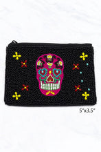 Load image into Gallery viewer, BEADED COIN PURSE: SKULL (BLACK OR PINK)
