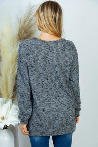 SALE PLUS TOP: CHARCOAL SOLID KNIT TOP
