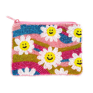 BEADED COIN PURSE: DAISY RAINBOW