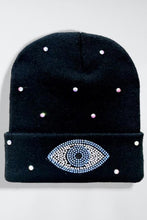 Load image into Gallery viewer, HAT: BLACK EVIL EYE STONES W PEARLS
