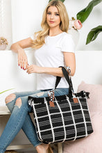 Load image into Gallery viewer, CHECK FRINGE TOTE STRAP BAG: BLACK WHITE
