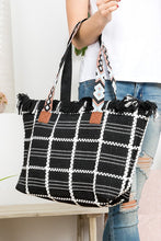Load image into Gallery viewer, CHECK FRINGE TOTE STRAP BAG: BLACK WHITE
