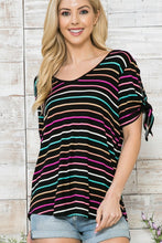 Load image into Gallery viewer, SALE TOP: COLORFUL STRIPES W KNOTTED SLEEVE
