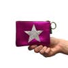 Load image into Gallery viewer, GENUINE LEATHER KEY CHAIN POUCH: CAMO BLACK WHITE SILVER STAR RIVET

