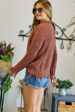 Load image into Gallery viewer, SALE PLUS TOP: MARSALA DISTRESSED V NECK SWEATER
