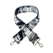 Load image into Gallery viewer, BAG STRAP: CAMO GREY LOVE  GOLD OR SILVER HARDWARE)
