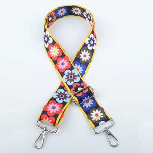 BAG STRAP: FLORAL DAISY SQUARES (GOLD HARDWARE)