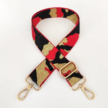 Load image into Gallery viewer, BAG STRAP: CAMO RED BLACK 1/5 NCHES (GOLD OR SILVER HARDWARE)
