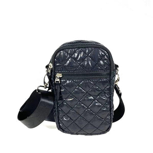PUFFER PHONE BAG: BLACK QUILTED