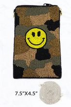 Load image into Gallery viewer, BEADED PURSE: CAMO SMILE CROSSBODY
