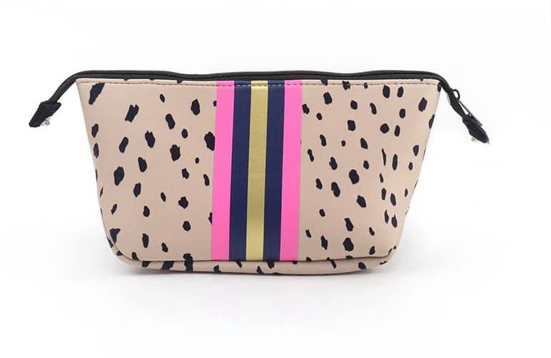 NEOPRENE COSMETIC BAG: TAUPE PINK NAVY