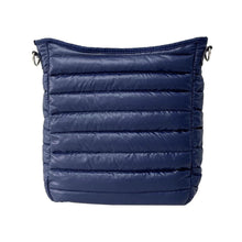 Load image into Gallery viewer, PUFFER MESSENGER: NAVY SHINY ZIPPER CLOSURE
