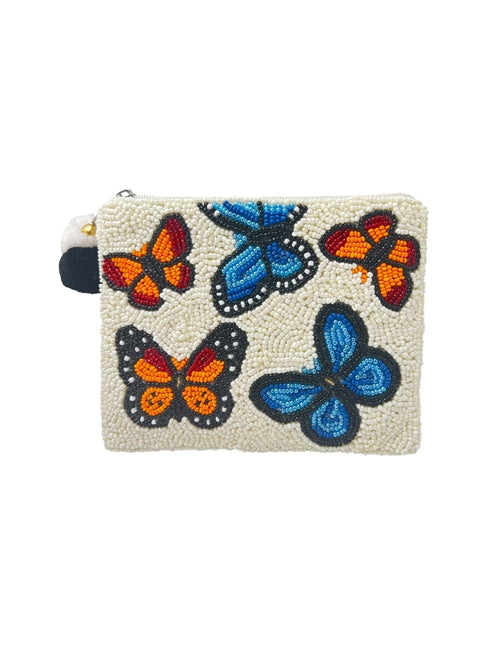 BEADED COIN PURSE: BUTTERFLY (MULTI)