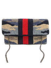 Load image into Gallery viewer, CLUTCH BAG: BEADED CAMO RED STRIPE
