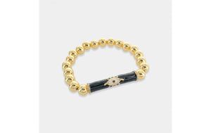 BRACELET: GOLD BEAD STAR EYE ENAMEL BAR