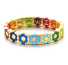 Load image into Gallery viewer, BRACELET: STRETCHY DAISY GOLD RAINBOW
