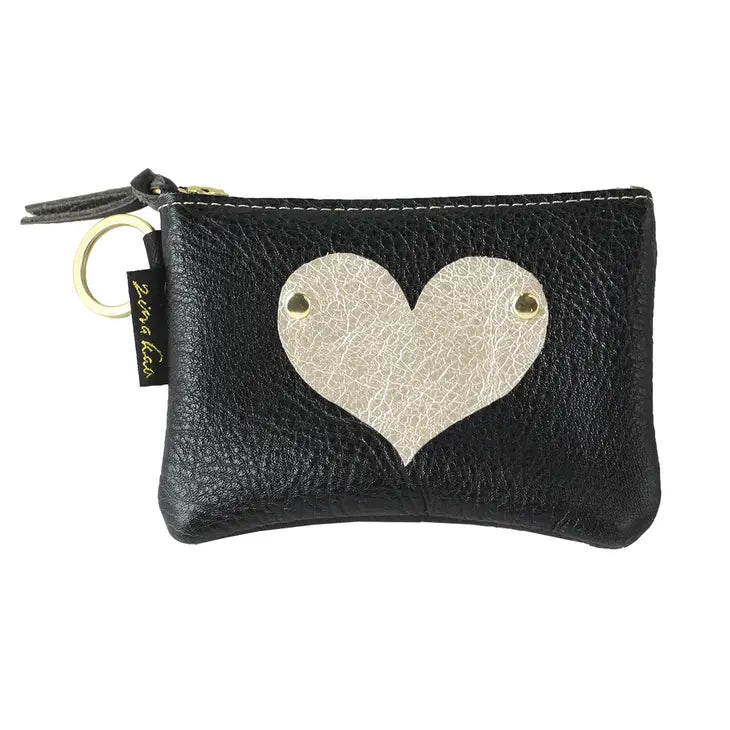 GENUINE LEATHER KEY CHAIN POUCH: BLACK HEART