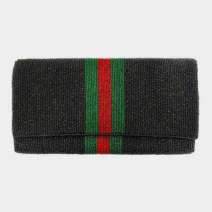BEADED CLUTCH BAG: BLACK RED GREEN STRIPE