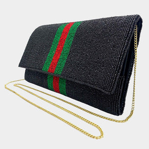 BEADED CLUTCH BAG: BLACK RED GREEN STRIPE