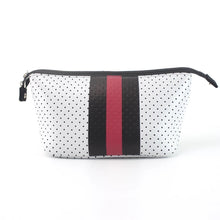 Load image into Gallery viewer, NEOPRENE COSMETIC BAG: WHITE RED BLACK STRIPE
