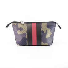 Load image into Gallery viewer, NEOPRENE COSMETIC BAG: CAMO RED BLACK STRIPE
