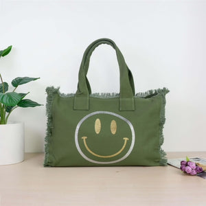 CANVAS FRINGE TOTE XL: GREEN