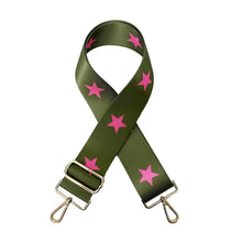 Load image into Gallery viewer, BAG STRAP: STAR GREEN PINK (GOLD OR SILVER HARDWARE)
