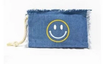 Load image into Gallery viewer, SALE CANVAS FRINGE CLUTCH: BLUE SMILE
