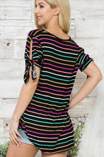 Load image into Gallery viewer, SALE TOP: COLORFUL STRIPES W KNOTTED SLEEVE
