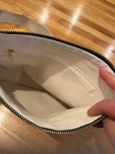 SALE CANVAS FRINGE CLUTCH: DENIM RAINBOWS