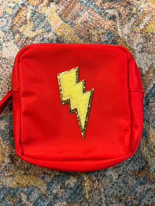 COMSETIC PATCH CASE SMALL: RED YELLOW BOLT