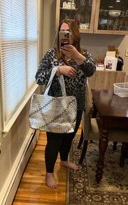 WOVEN NEOPRENE TOTE: SILVER RAINBOW SHINE