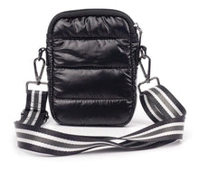 Load image into Gallery viewer, PUFFER PHONE BAG: BLACK W STRIPE STRAP
