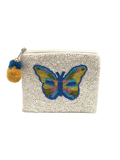 BEADED COIN PURSE: BUTTERFLY (BLUE)