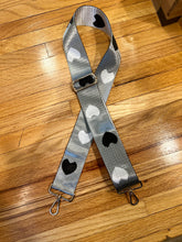 Load image into Gallery viewer, SALE BAG STRAP: HEARTS SILVER BLACK  (GOLD OR SILVER HARDWARE)
