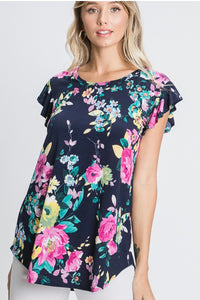 SALE TOP: NAVY RUFFLE FLORAL