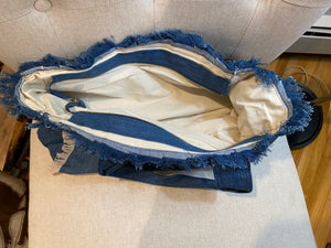 CANVAS FRINGE TOTE MINI: CROSSBODY DENIM BLUE