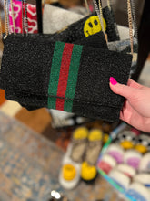 Load image into Gallery viewer, BEADED CLUTCH BAG: BLACK RED GREEN STRIPE
