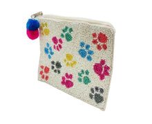 Load image into Gallery viewer, BEADED COIN PURSE: COLORFUL PAW PRINTS
