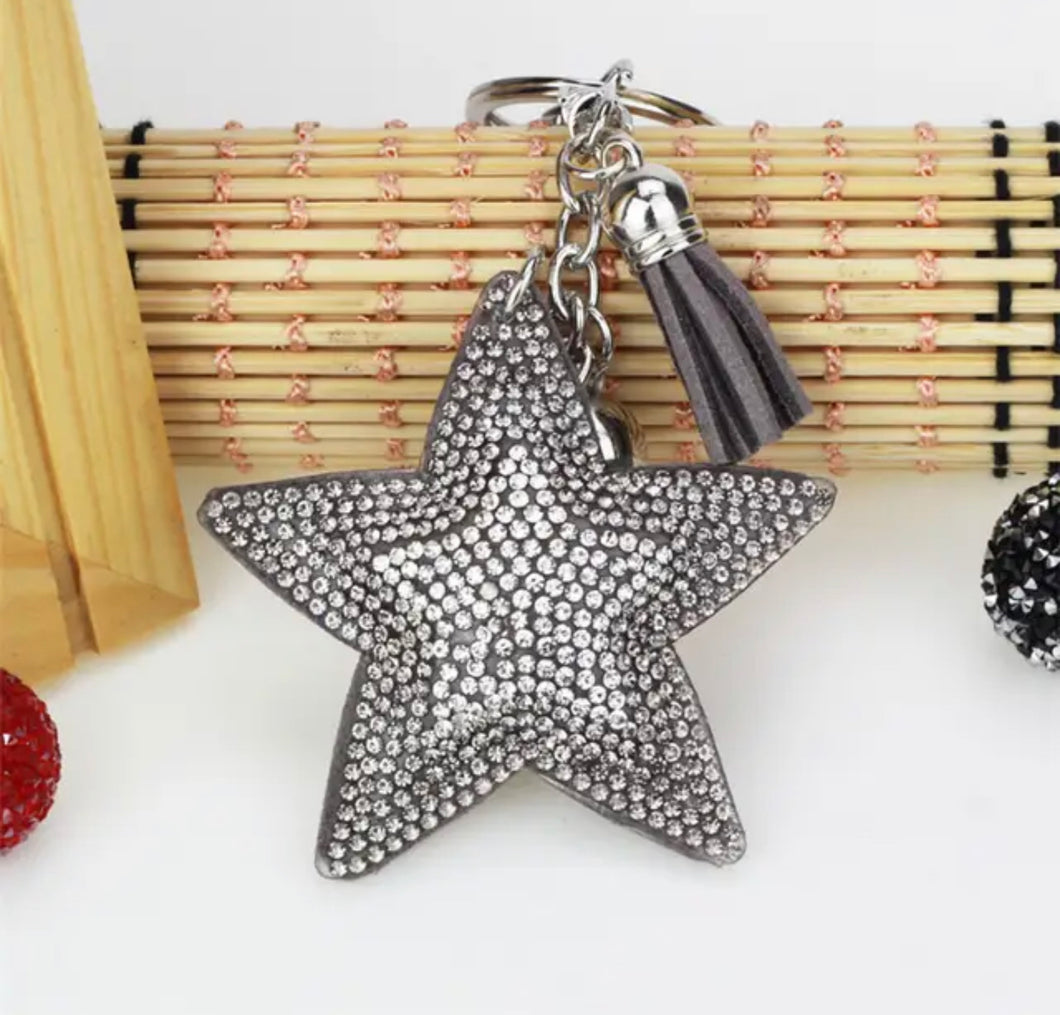 KEYCHAIN: RHINSTONE STAR (DOUBLE SILVER)