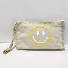 Load image into Gallery viewer, SALE CANVAS FRINGE CLUTCH: WHITE SMILE
