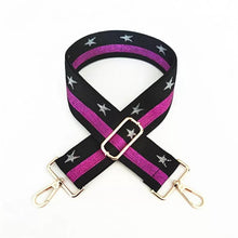 Load image into Gallery viewer, SALE BAG STRAP: STAR BLACK PURPLE (GOLD OR SILVER HARDWARE)
