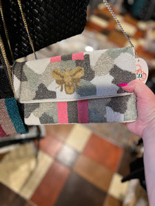 CLUTCH BAG: BEADED CAMO BEE