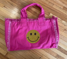 Load image into Gallery viewer, CANVAS FRINGE TOTE LARGE: STONES SMILE FUCHSIA
