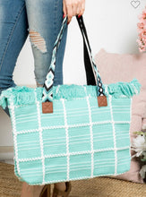 Load image into Gallery viewer, CHECK FRINGE STRAP BAG: MINT WHITE
