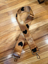 Load image into Gallery viewer, SALE BAG STRAP: HEARTS  TAN BLACK (GOLD OR SILVER HARDWARE)
